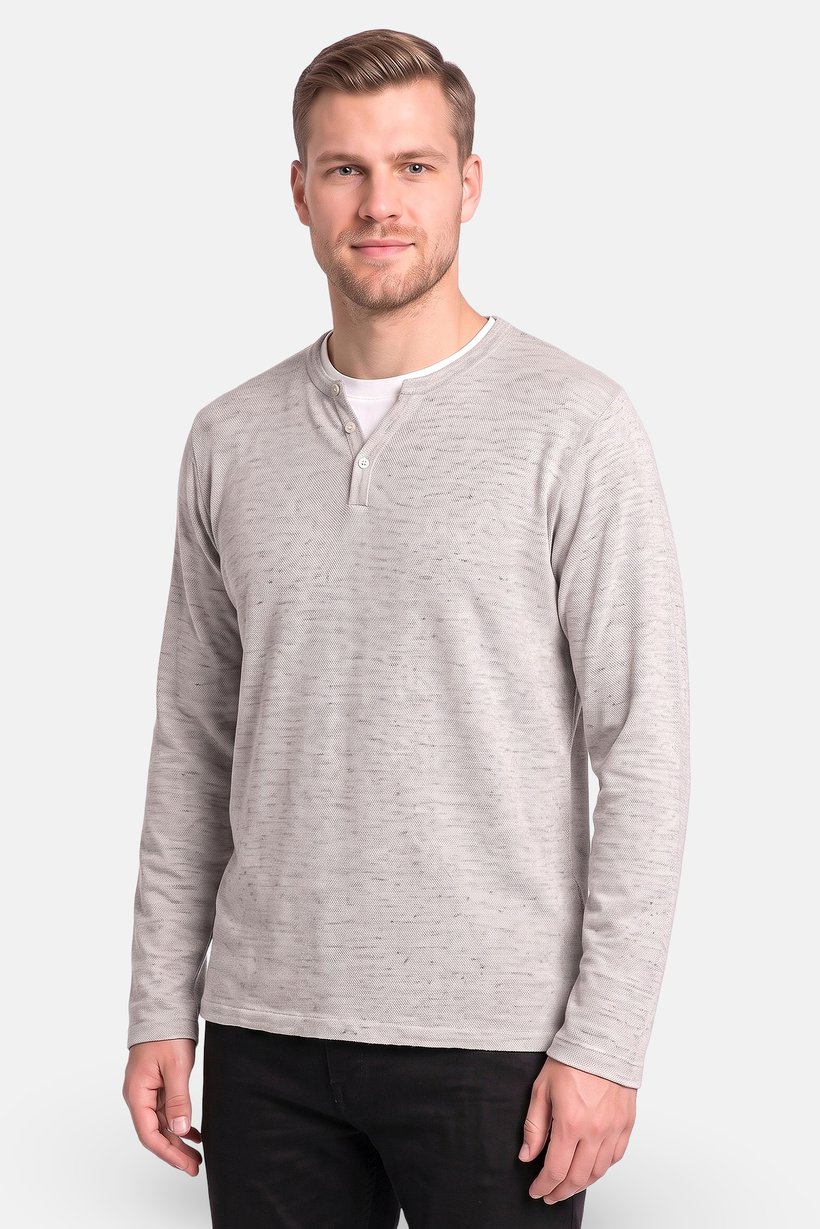Men Crew Neck Long Sleeve Knitted T-Shirt, Light Grey
